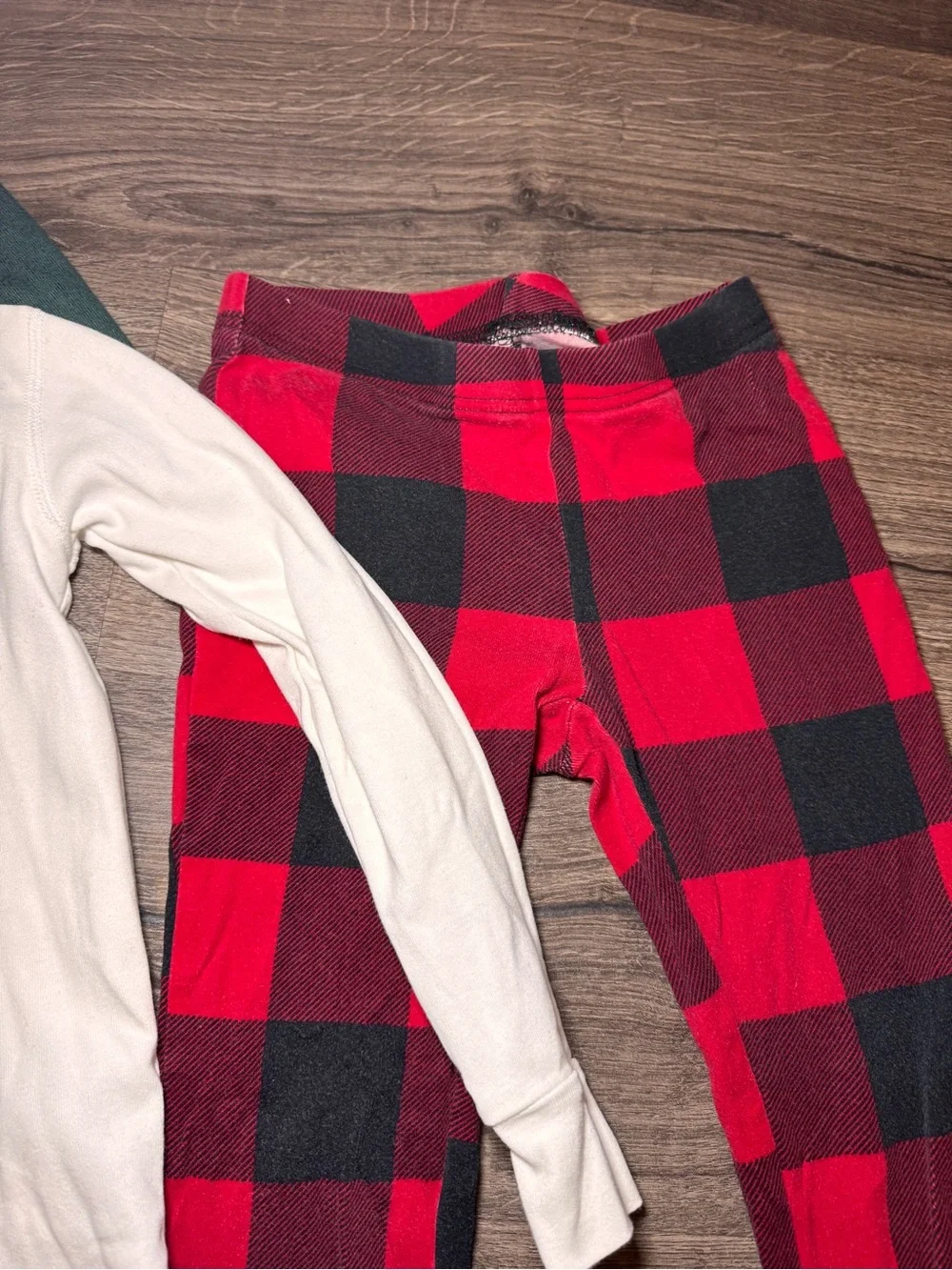 Kids Holiday Pajama Set - Red Buffalo Plaid Top & Pants, White Santa Graphic